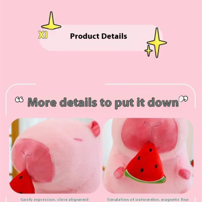 Thú nhồi bông capybara hồng dưa hấu đáng yêu - Size từ 30cm đến 50cm - Gấu bông chuột lang ăn dưa hấu có thể kéo được - Móc khoá gấu bông Capybara.