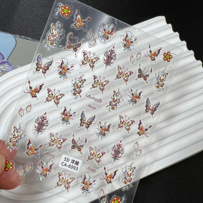 Sticker 5D Bướm Lụa Nổi Gắn Móng CA6993 Làm Nail, Miếng Dán Bướm Lụa 5D Nhiều Màu Trang Trí Hình Dán Móng Hàn Quốc Nữ Women