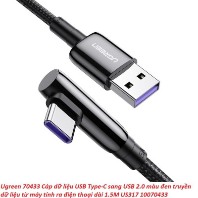 Ugreen UG70433US317TK 1.5M bẻ góc C 90 độ Cáp USB A sang Type-C 2.0 màu đen truyền dữ liệu từ máy tính ra điện thoại - HÀNG CHÍNH HÃNG