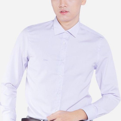 Áo sơ mi nam dài tay ALIGRO cổ bẻ dáng ôm body 100% chất liệu cotton tím nhạt ALGS150