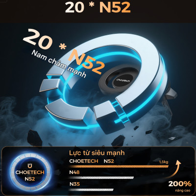 Bộ giá đỡ điện thoại hít nam châm 2in 1 Choetech H01005 dán taplo hoặc kẹp khe gió xoay 360 độ - Hàng chính hãng