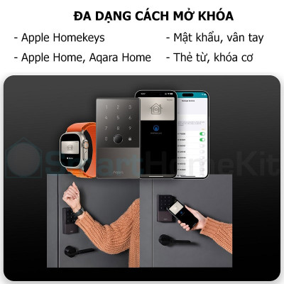 Bộ khóa thông minh Aqara U100 Smart Lock Kit Matter (Có sẵn Aqara Hub E1) Mở khóa bằng ứng dụng, vân tay, thẻ từ - Hàng Chính Hãng