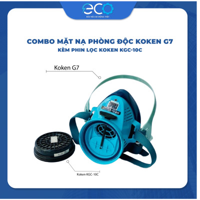 Combo mặt nạ phòng độc phun thuốc trừ sâu Koken G7 Nhật Bản kèm kính chống hoá chất, chống đọng sương 3M 1621AF