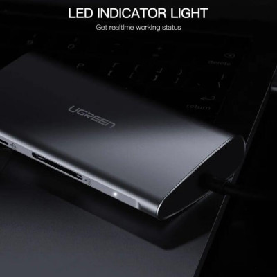 Ugreen UG40873CM179TK Bộ chuyển đổi TYPE C sang 3 USB 3.0 + HDMI + VGA + LAN + SD TF + hỗ trợ nguồn TYPE C - HÀNG CHÍNH HÃNG