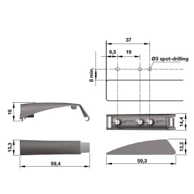 Nêm nhấn Hafele loại ngắn, đầu cao su, xám nhạt, bap gồm đế - 356.12.513