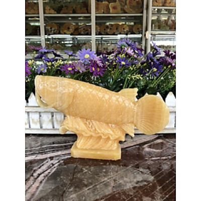 Tượng cá rồng phong thủy đá ngọc hoàng long size nhỏ trang trí bàn làm việc - Dài 22 cm