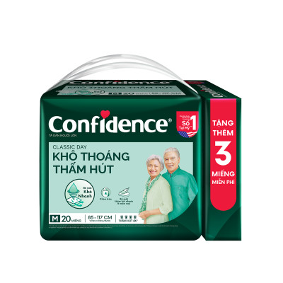 Tã dán người lớn Confidence Classic Day khô thoáng thấm hút size M gói 20+3 miếng