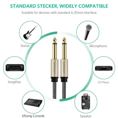 Ugreen UG40809AV128TK 1M màu Đen Cáp âm thanh 2 đầu 6.5mm dương cao cấp - HÀNG CHÍNH HÃNG