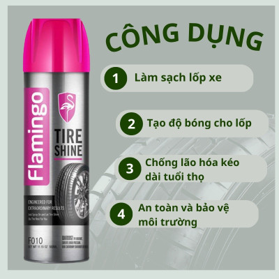 Chai xịt bóng lốp ô tô, xe hơi Flamingo F010 - 500ml - Hàng chính hãng 