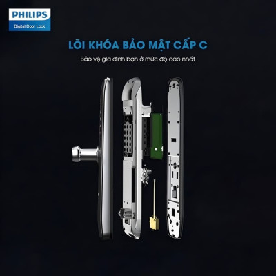 Bộ khóa cửa thông minh Bluetooth, vân tay, thẻ từ, mật khẩu và chìa cơ Philips DDL7300 - Hàng chính hãng (BH 2 NĂM)