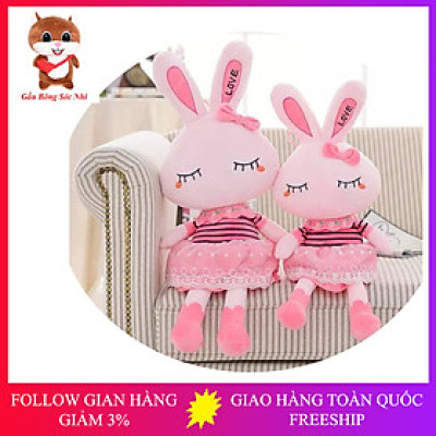 Gấu Bông Thỏ Bông Đồ Chơi Thỏ Hồng Tai Dài Vải Nhung Cao Cấp Co Giãn 4 Chiều