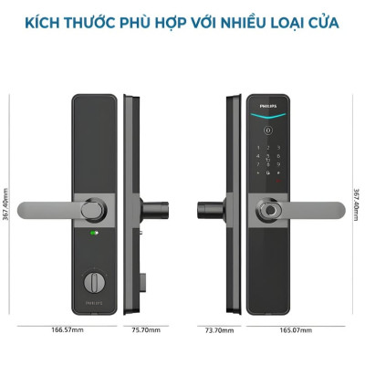 Bộ khóa cửa thông minh Gateway điều khiển từ xa, vân tay, thẻ từ, mật khẩu và chìa cơ Philips DDL610-5HBS - Hàng chính hãng