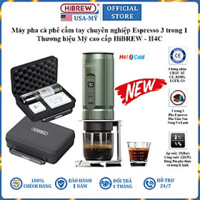 Máy pha cà phê cầm tay chuyên nghiệp Espresso 3 trong 1, dùng pin có thể pha cả nóng và lạnh HiBREW H4C - Hàng Chính Hãng