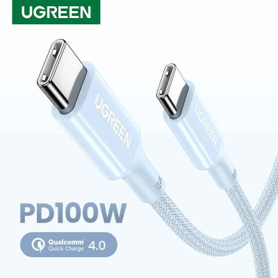 Ugreen UG15272US557TK 100W 1.5M hỗ trợ QC4.0 5A Cáp sạc nhanh - truyền dữ liệu 2 đầu USB-C c-c dây bọc dù Màu Xanh - HÀNG CHÍNH HÃNG