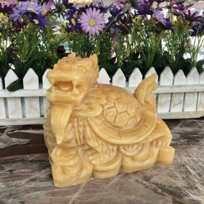 Tượng Long Quy Rùa đầu Rồng phong thủy đá ngọc hoàng long - Dài 15 cm