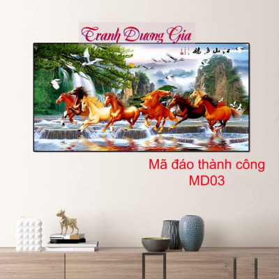 Tranh tráng gương, tranh treo phòng khách mã đáo thành công, sang- bền-đẹp