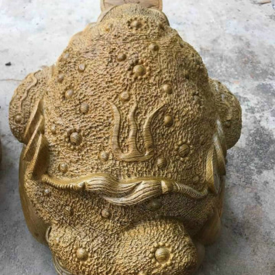 Cóc ngậm đồng tiền phong thủy  bằng gỗ mun đuôi công kt 47×47×40cm