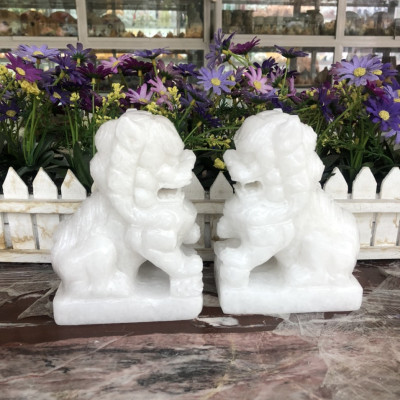 Cặp Kỳ Lân phong thủy đá cẩm thạch trắng - Cao 15 cm