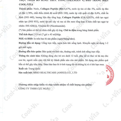 Combo 2 Hộp Nước Uống Collagen Peptide 3000mg Coolvita Hỗ Trợ Trẻ Hóa Sáng Da, Hỗ Trợ Dưỡng Tóc và Móng Kết Hợp Vitamin B3 (45ml× 7 túi)/hộp