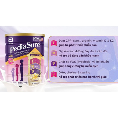 Sữa Bột Abbott Pediasure B/A hương Vani Ít Ngọt Lon 380g