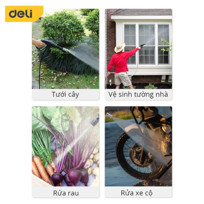 [TẶNG Ổ CẮM ĐIỆN + MIẾNG RỬA XE] Máy Xịt Rửa Mini Động Cơ Lõi Đồng Deli Cao Áp Chính Hãng 1 đổi 1 Bảo Hành 36 Tháng Rửa Xe Tưới Cây Vệ Sinh Nhà Cửa