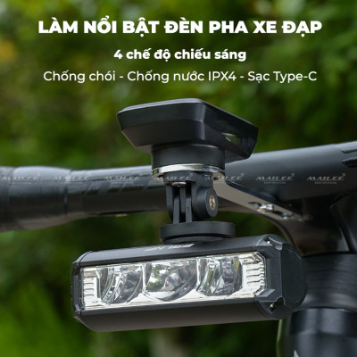 Đèn xe đạp chống nước UH-1000 3 bóng 1000 Lumens có led ban ngày, đèn trước xe đạp sạc USB Type-C, hợp kim nhôm (không kèm pad đỡ dài), đủ phụ kiện - Mai Lee