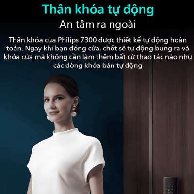 Bộ khóa cửa thông minh Bluetooth, vân tay, thẻ từ, mật khẩu và chìa cơ Philips DDL7300 - Hàng nhập khẩu