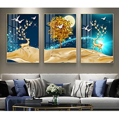 Tranh Tráng Gương Treo Tường Cao Cấp - Nghệ Thuật Đôi Hươu Vàng