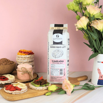 Bánh gạo lứt GUfoods vị Muối hồng -  Không chiên dầu, Không đường, Lành mạnh, Phù hợp Eat clean, Ăn vặt healthy, Thực dưỡng, Tập gym, Thuần chay