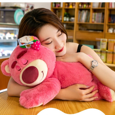 Gấu Dâu Bông Lotso Dâu Huggin Bear Lông Xù Nằm Dễ Thương Mềm Mịn Cao Cấp