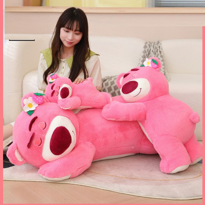 Gấu Dâu Bông Lotso Dâu Huggin Bear Lông Xù Nằm Dễ Thương Mềm Mịn Cao Cấp