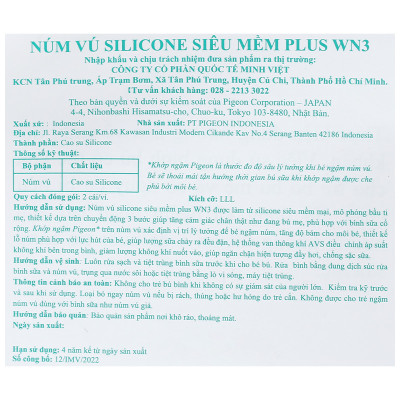 Bộ 2 núm ti Pigeon siêu mềm Plus WN3 cổ rộng size LLL (từ 15 tháng)