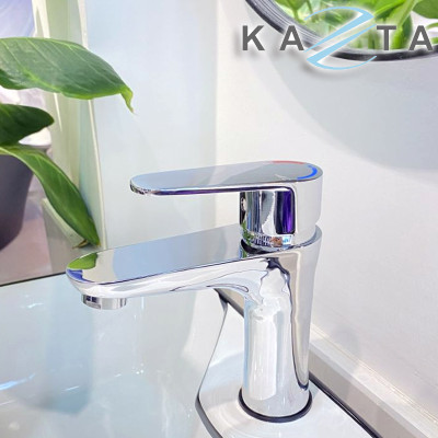 COMBO Thiết Bị Nhà Tắm Cao Cấp KAZTA KZ-CBT15VĐ: Bồn cầu 1 khối viền vàng, Sen tắm chỉnh nhiệt, Gương đèn, Lavabo Bàn Đá 2 Tầng, Vòi và phụ kiện