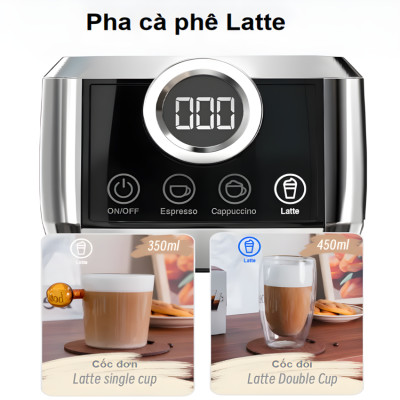 HÀNG CHÍNH HÃNG - Máy pha cà phê Espresso bán tự động, 3 trong 1 tự động pha Espresso, Latte, Cappuccino. Thương hiệu Mỹ cao cấp HiBREW - H13A
