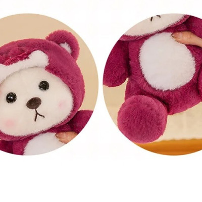 Thú nhồi bông lena đội mũ gấu dâu ngồi đáng yêu - Size từ 28cm đến 80cm - Quà tặng gấu bông lena dễ thương.