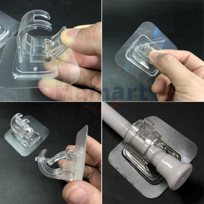 Kẹp Nhựa Dán Tường Đỡ Thanh Treo Rèm Cửa Móc Cố Định Giá Treo Khăn Nhà Tắm Dính Siêu Chắc