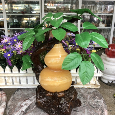 Cây tài lộc bầu Hồ Lô phong thủy đá ngọc hoàng long - Cao 32 cm