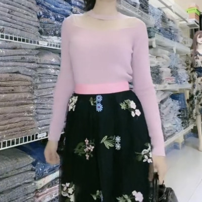 Set áo thu đông kèm váy thêu hoa nhã nhặn sắc sảo myqlothing.