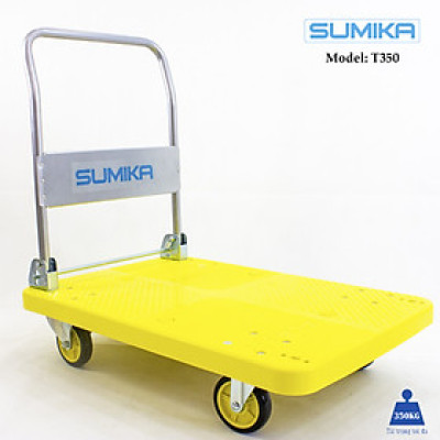 Xe đẩy hàng sàn nhựa SUMIKA T350 - Khung thép, tay cầm gấp mở tiện lợi, tải trọng 350kg
