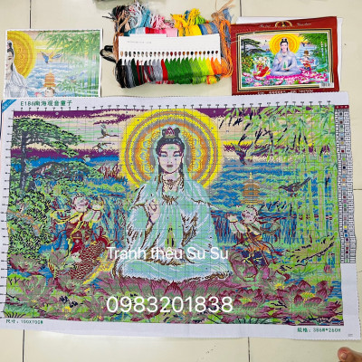 Tranh thêu kín Quan âm E186, kích thước 100 x 70 cm