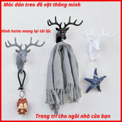 Móc dán tường treo đồ đa năng treo quần áo mũ chìa khóa decor trang trí nhà hình đầu nai sừng hươu