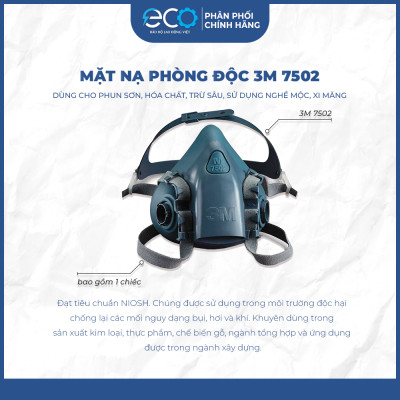 Bộ mặt nạ phòng độc 3M 7502 kèm phin 2097 lọc bụi mịn, chống hơi độc, khí hàn cắt đúc kim loại