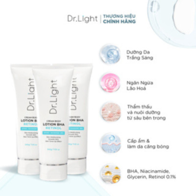 COMBO 3 Kem Body Dr.Light Kem dưỡng Trắng Sáng Da Với Hợp Chất Retinol Niacinamide BHA 200ml