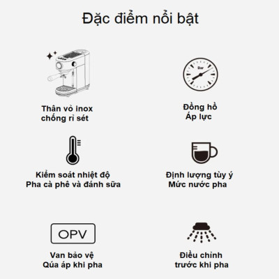 HÀNG CHÍNH HÃNG - Máy pha cà phê bán tự động Espresso, Cappuccino, Latte. Thương hiệu Mỹ cao cấp HiBREW - H10B