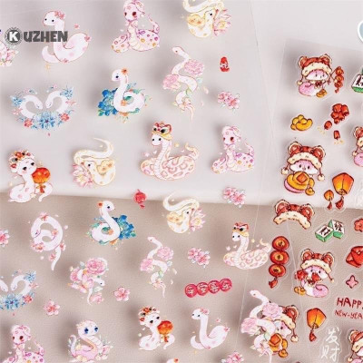 Sticker 5D Dán Móng Tết 2025 Hình Rắn, Hình Dán Móng Đèn Lồng, Tia Sáng p.hoa, Quả Đào Dễ Thương Diy