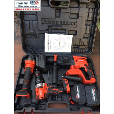 Bộ Combo Máy Khoan Đục Bê Tông, Máy Mài Và Khoan 3 chức năng Dùng Pin 199V, 2 Pin 15Cell, Máy Khoan Siêu Khỏe
