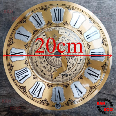 Mặt số đồng hồ treo tường nhôm dập nổi kiểu số La Mã 15.5cm,18cm,20cm in hình trống đồng