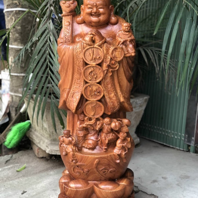 Tượng phật di lặc chúc phúc bằng gỗ hương đá kt cao 100×34×30cm