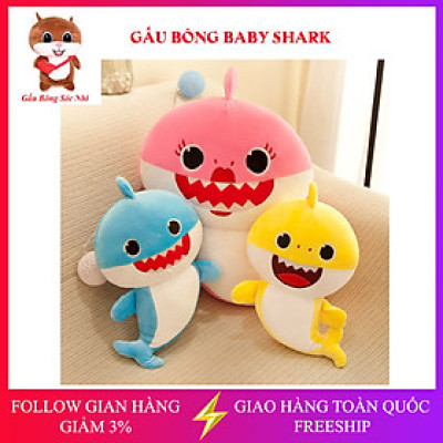 Gấu Bông Baby Shark - Cá Mập thú nhồi bông vải co dãn cao cấp size 30cm