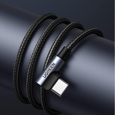 Ugreen UG70875US176TK 3M màu Đen 3A Cáp sạc , truyền dữ liệu USB 2.0 sang USB-C vuông góc 90 độ dây dù - HÀNG CHÍNH HÃNG